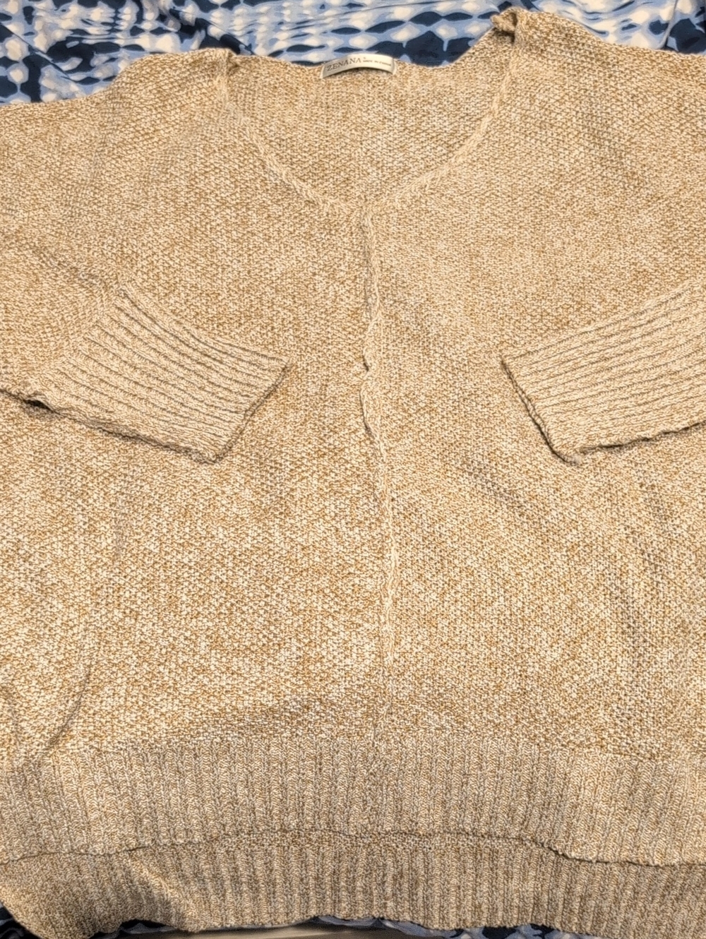 Zenana Outfitters Beige Marled V-Neck Sweater